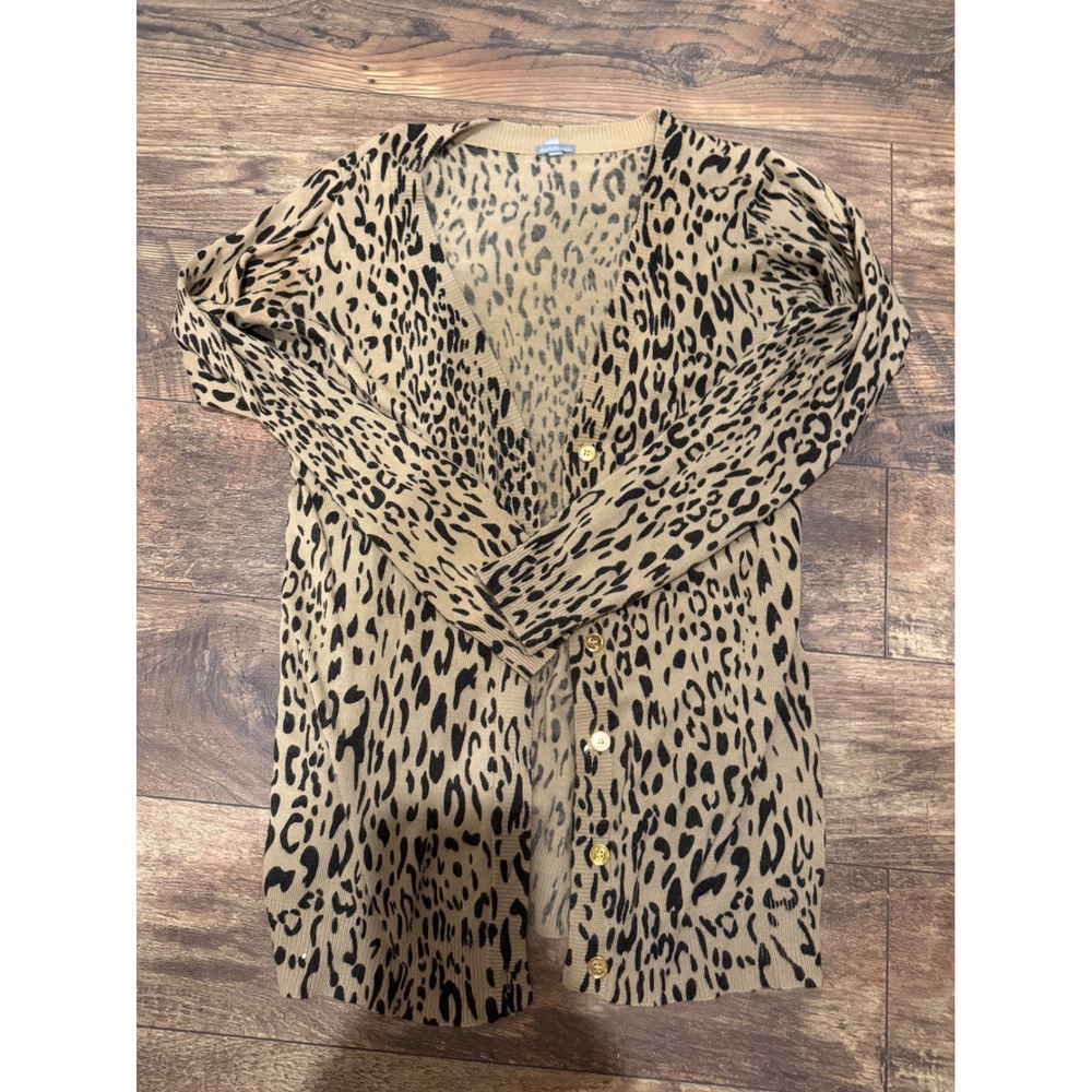 Charlotte Russe Leopard Print Button Front Cardigan Tan Black Gold Button Size M
